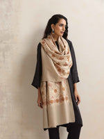 Thumbnail for trueBrowns Beige Geometric Embroidered Woollen Stole