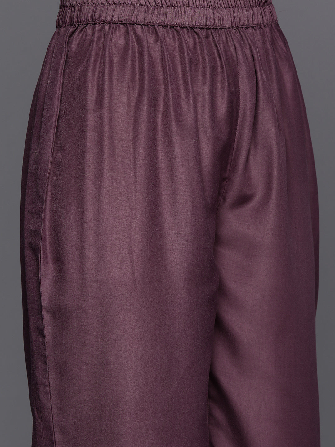 Varanga Mauve V-Neck Yoke Embroidered Straight Kurta With Fringes Hem Paired With Tonal Bottom And Tonal Dupatta With Fringes