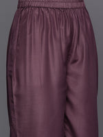 Thumbnail for Varanga Mauve V-Neck Yoke Embroidered Straight Kurta With Fringes Hem Paired With Tonal Bottom And Tonal Dupatta With Fringes