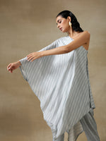 Thumbnail for trueBrowns Grey Bandhani Printed Silk One-Shoulder Kurta Pant Set - Distacart
