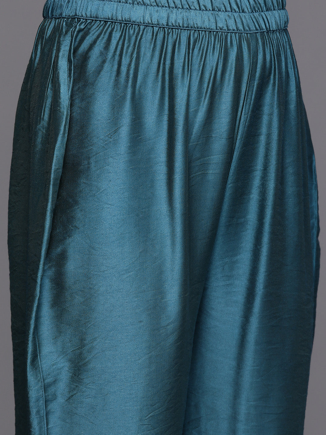 Varanga Women Patola Printed, Teal & Beige Mandrin Collar ,Straight Kurta With Solid Bottom And Printed Dupatta