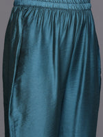 Thumbnail for Varanga Women Patola Printed, Teal & Beige Mandrin Collar ,Straight Kurta With Solid Bottom And Printed Dupatta