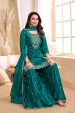 Thumbnail for Anaita Teal Chiffon Readymade Suit with Coding Work - Dista