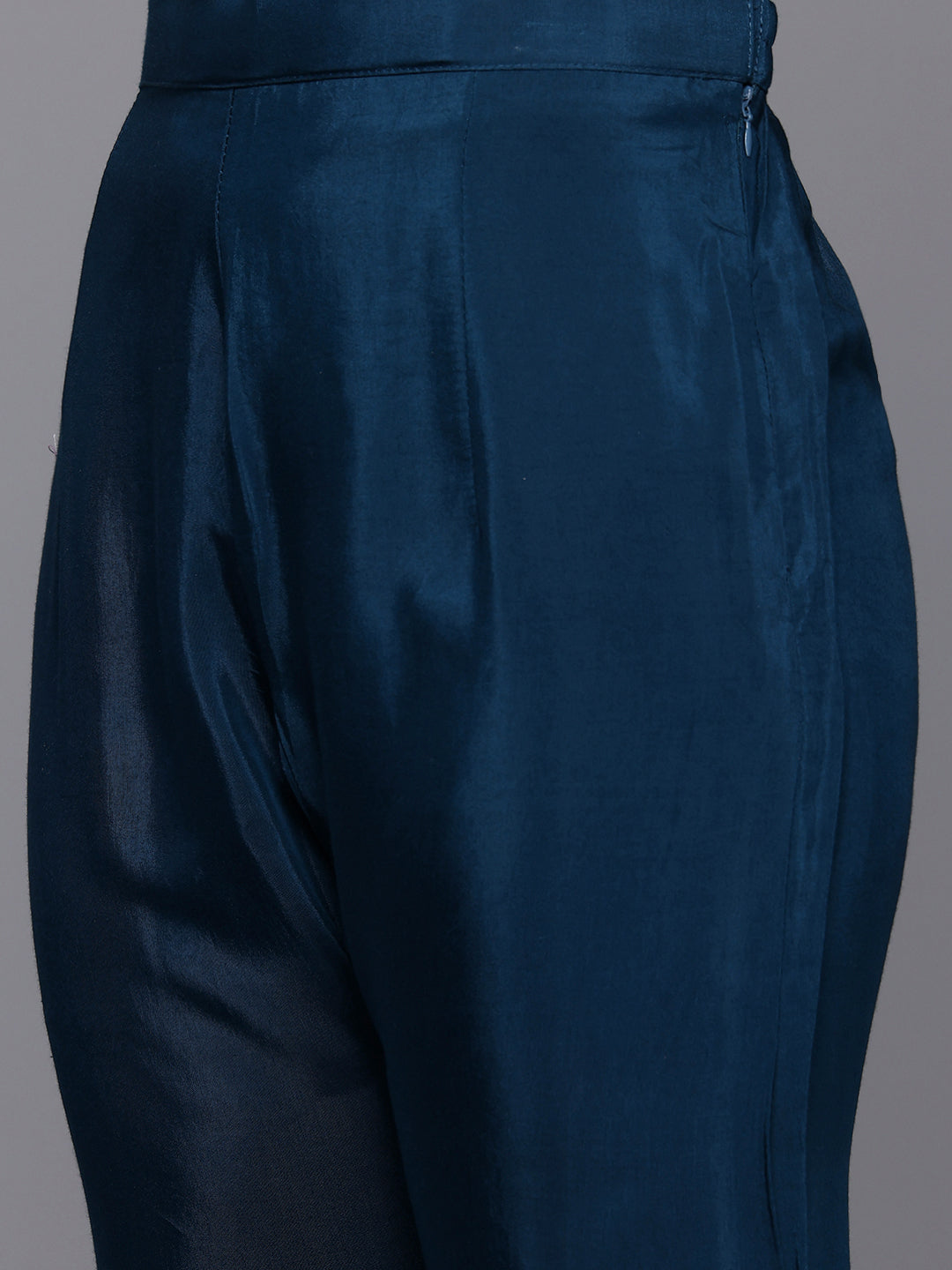 Varanga Women Navy Blue Hand Embroidered Straight Kurta With Trousers And Embroidered Dupatta - Distacart