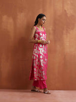 Thumbnail for trueBrowns Pink Metallic Straight Kurta Set