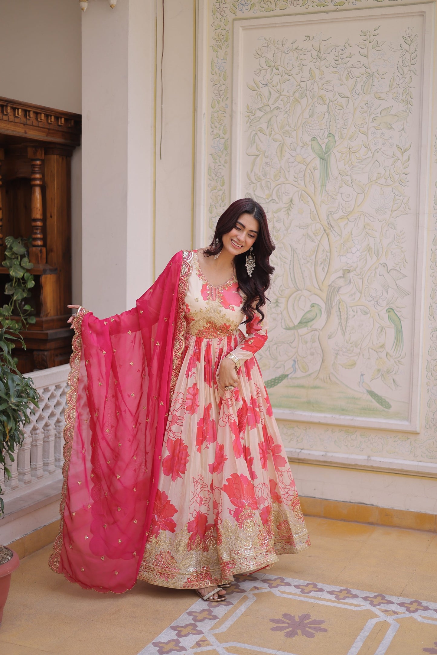 Anaita Pink Silk Readymade Anarkali Suit with Embroidery & Sequence Work - Dista