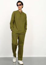 Thumbnail for Fabmade Olive Stripe Linen Kurta Set - Distacart
