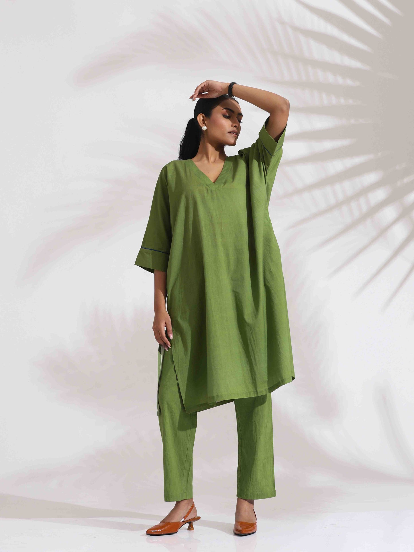 trueBrowns Green Cotton Placement Print Kurta Co-ord Set - Distacart