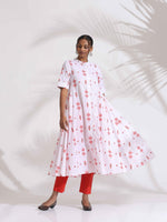 Thumbnail for trueBrowns White Cotton Print Flared Kurta Set