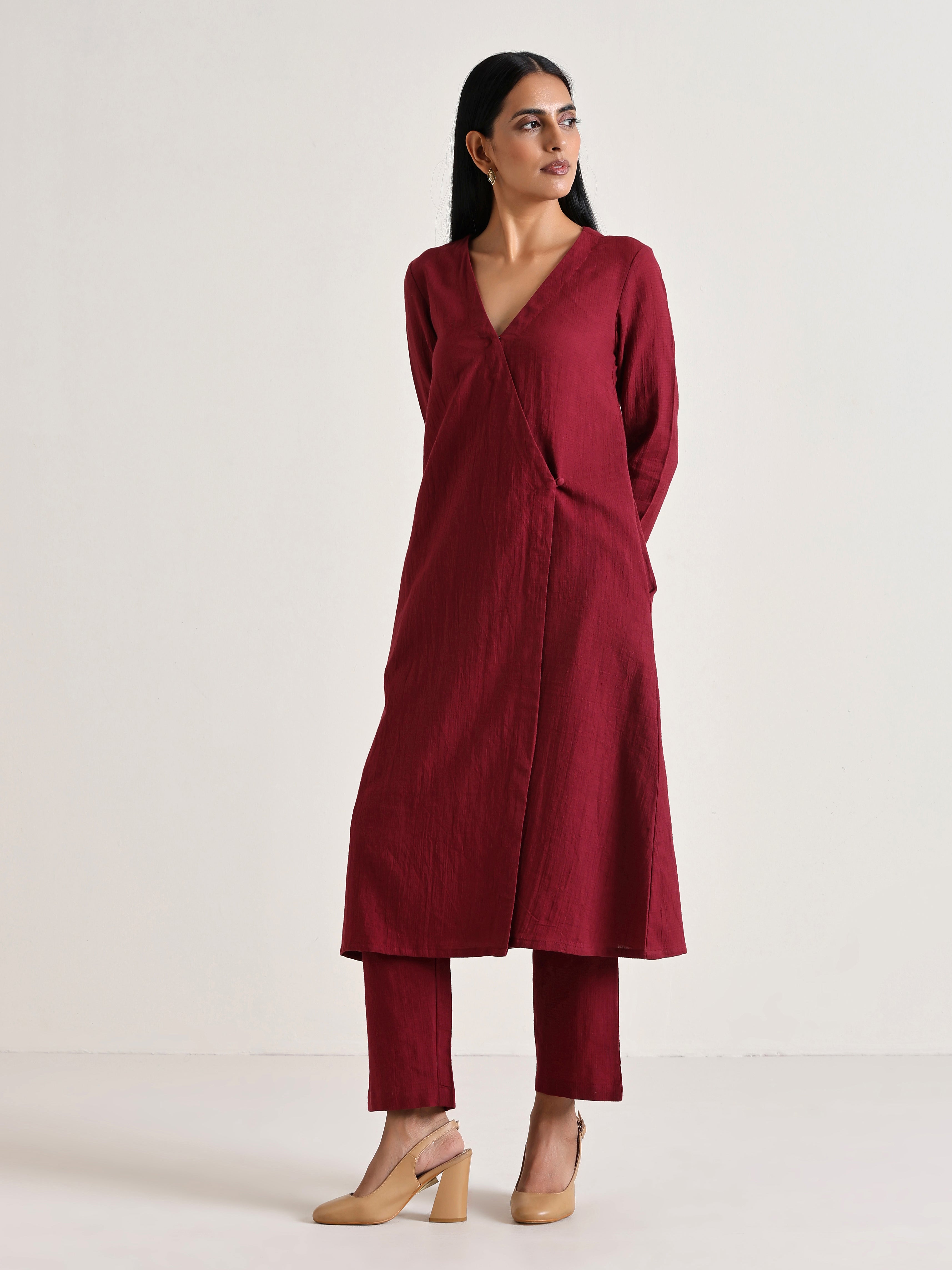 trueBrowns Maroon Angrakha Kurta Set - Distacart