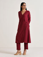 Thumbnail for trueBrowns Maroon Angrakha Kurta Set - Distacart