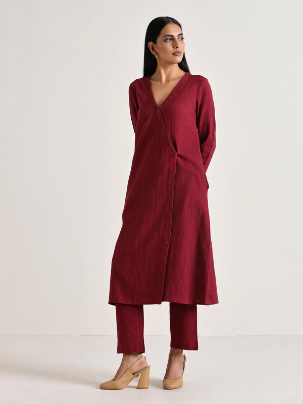 trueBrowns Maroon Angrakha Kurta Set - Distacart