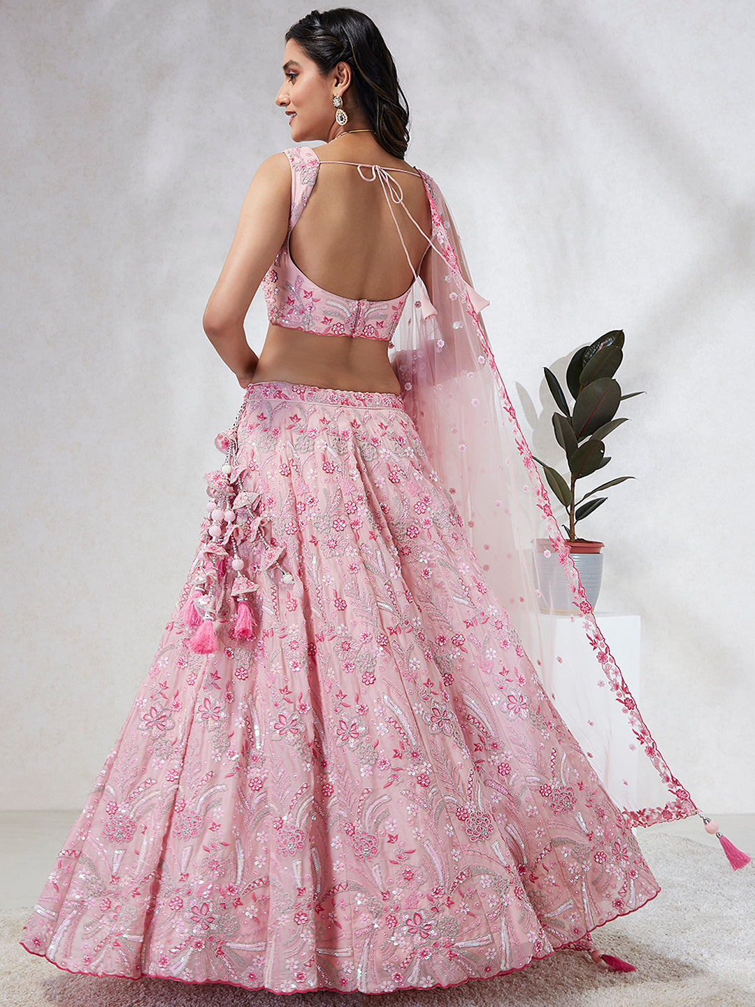 House of Panchhi Pink Georgette Sequins And Thread Embroidery Lehenga Choli & Dupatta - Distacart