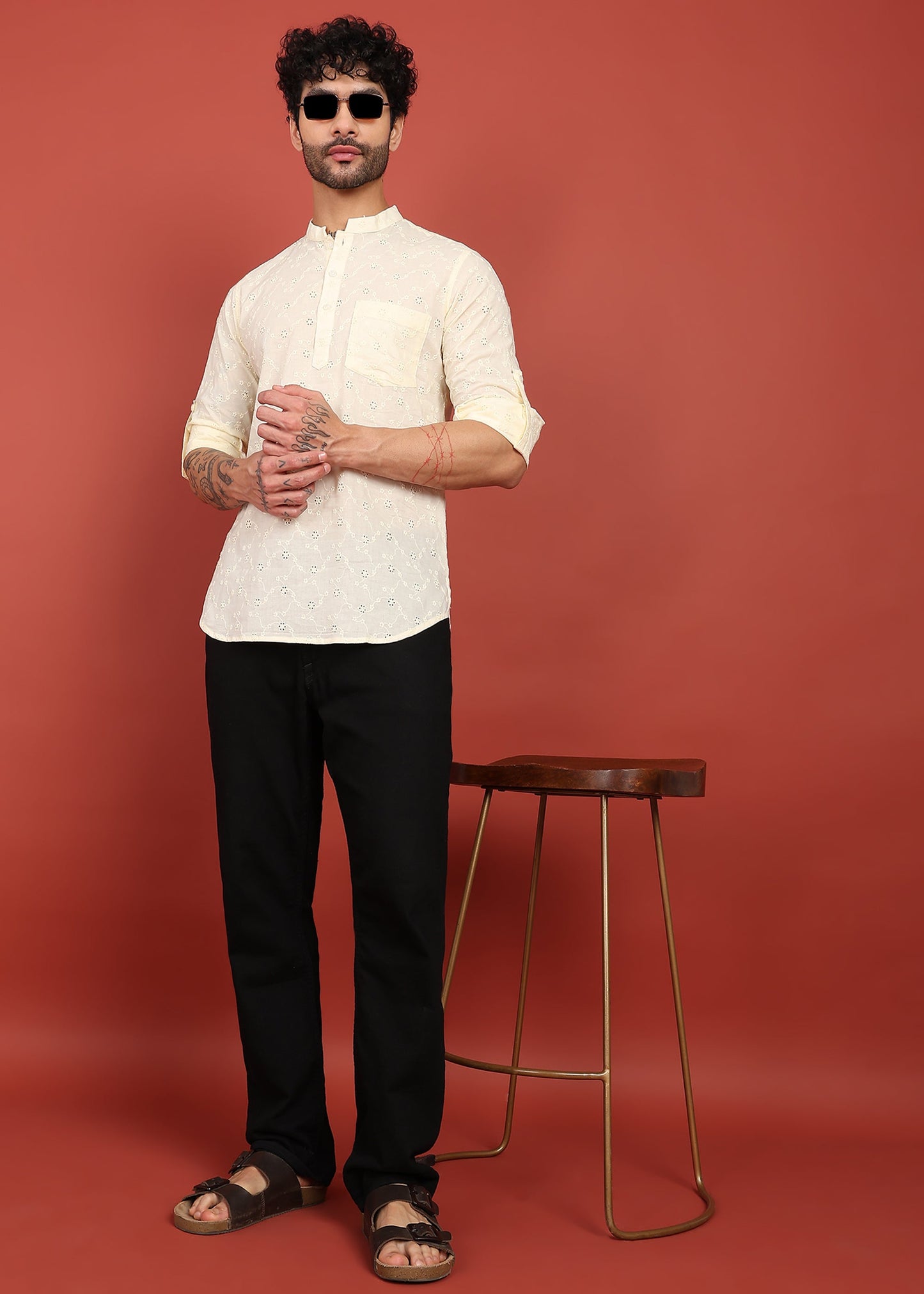 Fabmade Ivory Bloom Embroidered Short Kurta - Distacart
