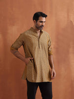 Thumbnail for trueBrowns Men's Mustard Cotton Dobby Short Kurta