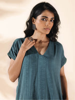 Thumbnail for trueBrowns Turquoise Cotton Dobby Dress - Distacart