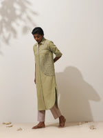Thumbnail for trueBrowns Fern Green Crochet Natural Cotton Kurta Pant Set