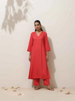 Thumbnail for trueBrowns Coral Viscose Solid Kurta Pant Set