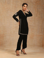 Thumbnail for trueBrowns Black Velvet Embroidered Co-ord Set - Distacart