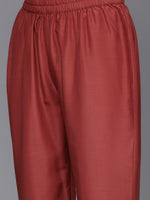 Thumbnail for Varanga Women Rust Zari Kurta With Solid Trouser And Dupatta Set - Distacart