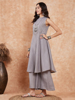 Thumbnail for InWeave Light Grey Lurex Halter Neck W/S Kurta Palazzo Set