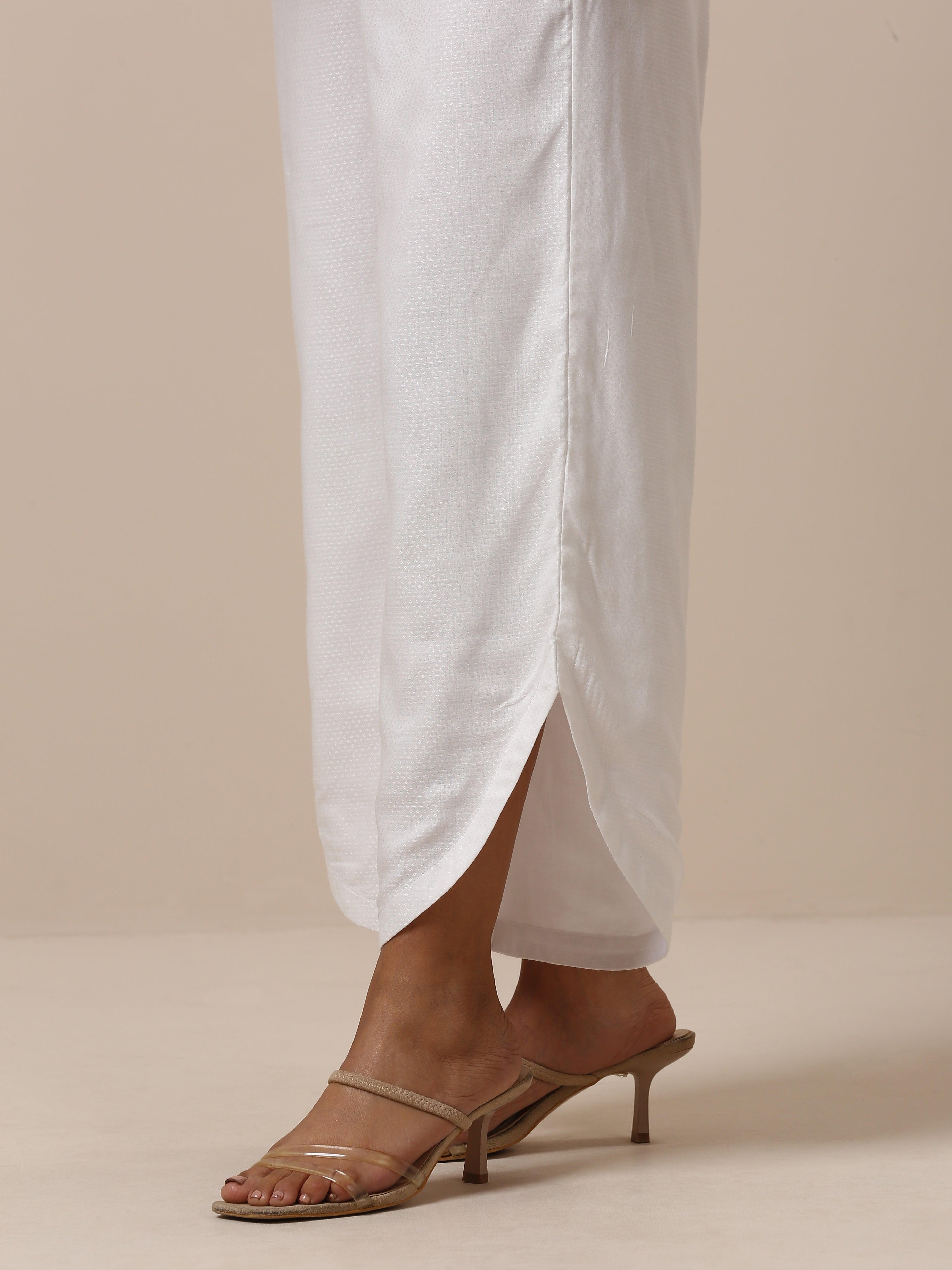 trueBrowns Cotton White Textured Curve Pant - Distacart