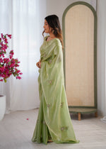 Thumbnail for Evanik Designer Heavy Fendy Satin With Beads Embroidered Work Saree With Unstitched Blouse