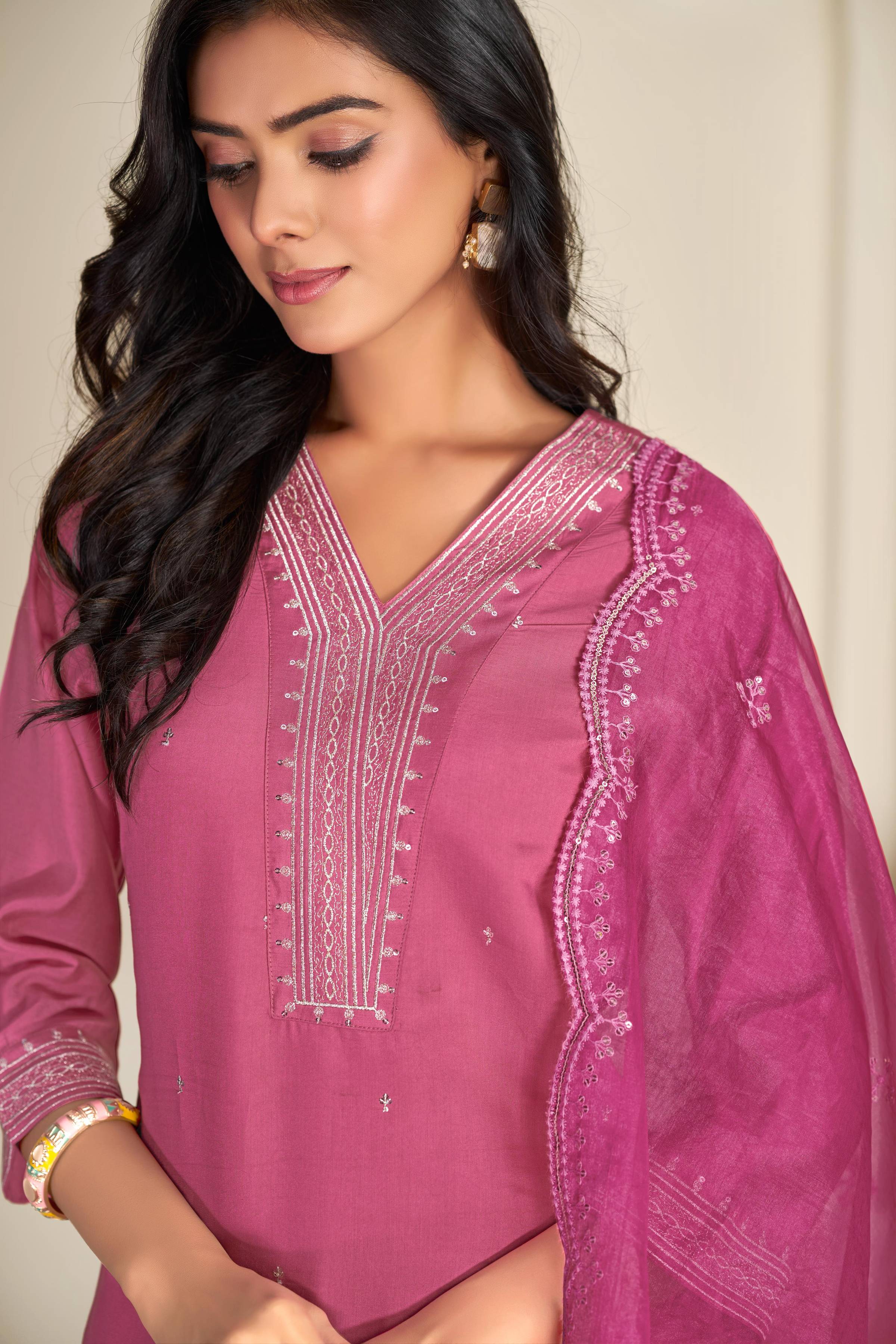 BulBul Ragini Solid Pink Roman Silk Salwar Suit