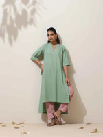 Thumbnail for trueBrowns Mint Green Cotton Linen Kurta Pant Set