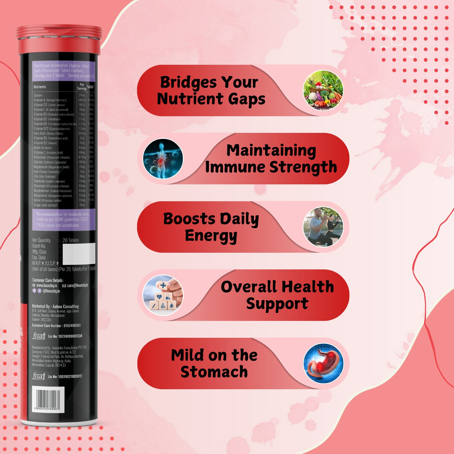 BOOSTIQ Multivitamin EEffervescent Tablets - Watermelon Flavour - Distacart