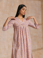 Thumbnail for trueBrowns Grey Overall Floral Block Print Cotton Flared Slit Kurta Pant Set | Relove