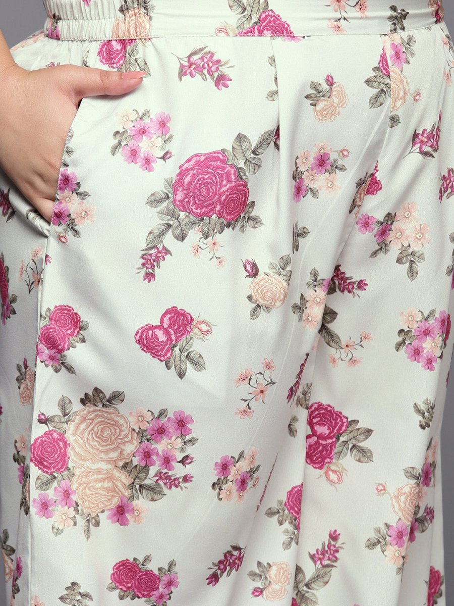 Ahalyaa Plus Size Floral Printed Zari Kurta with Palazzos & With Dupatta - Distacart