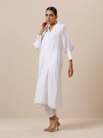 Thumbnail for trueBrowns Cotton White Weave Collar Kurta Pant Set | Relove