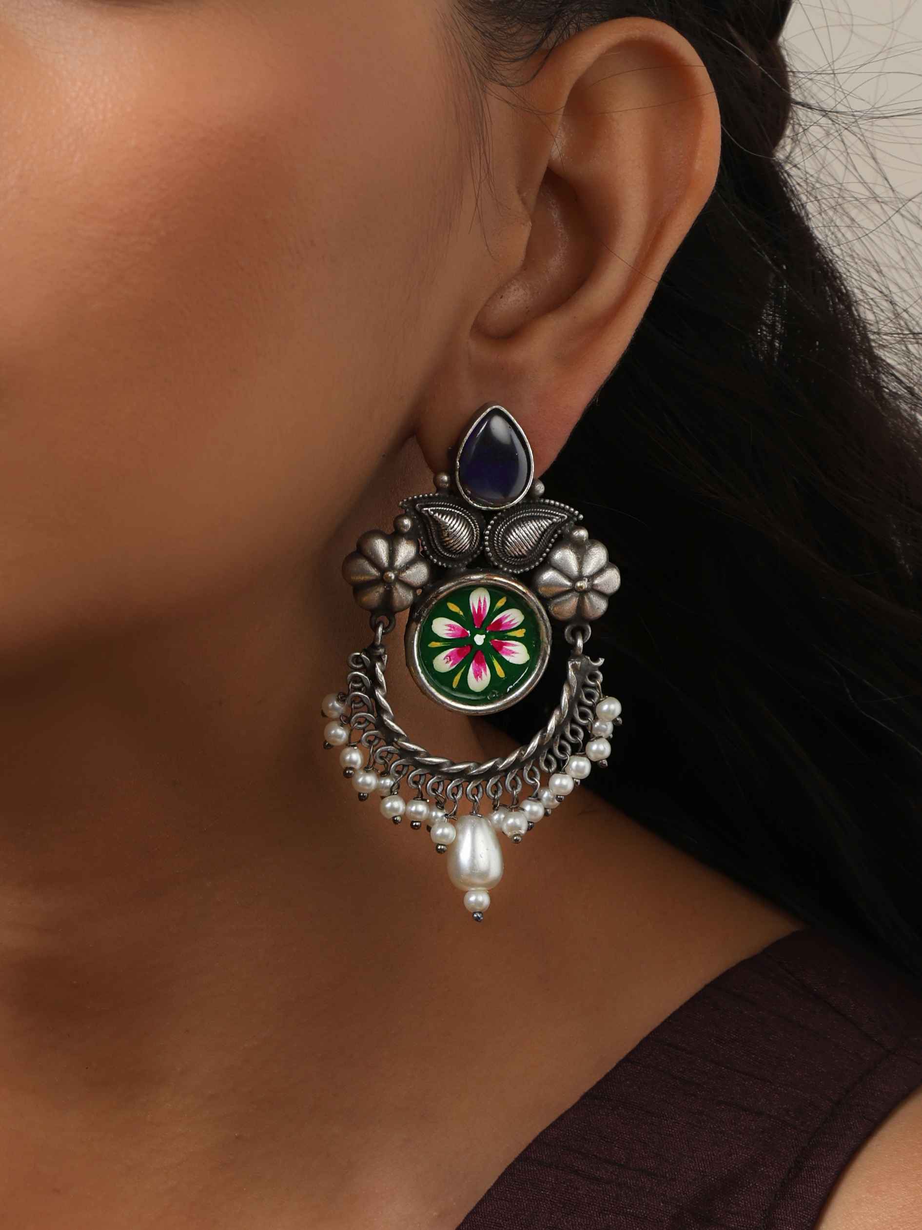trueBrowns Silver Tone Handpainted Earrings - Distacart