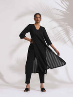 Thumbnail for trueBrowns Black Cotton High Slit Kurta Set