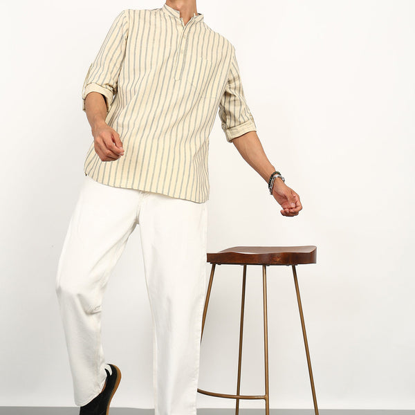 Fabmade Sandline Stripe Linen Kurta - Distacart