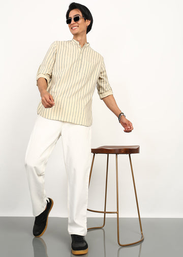 Fabmade Sandline Stripe Linen Kurta - Distacart