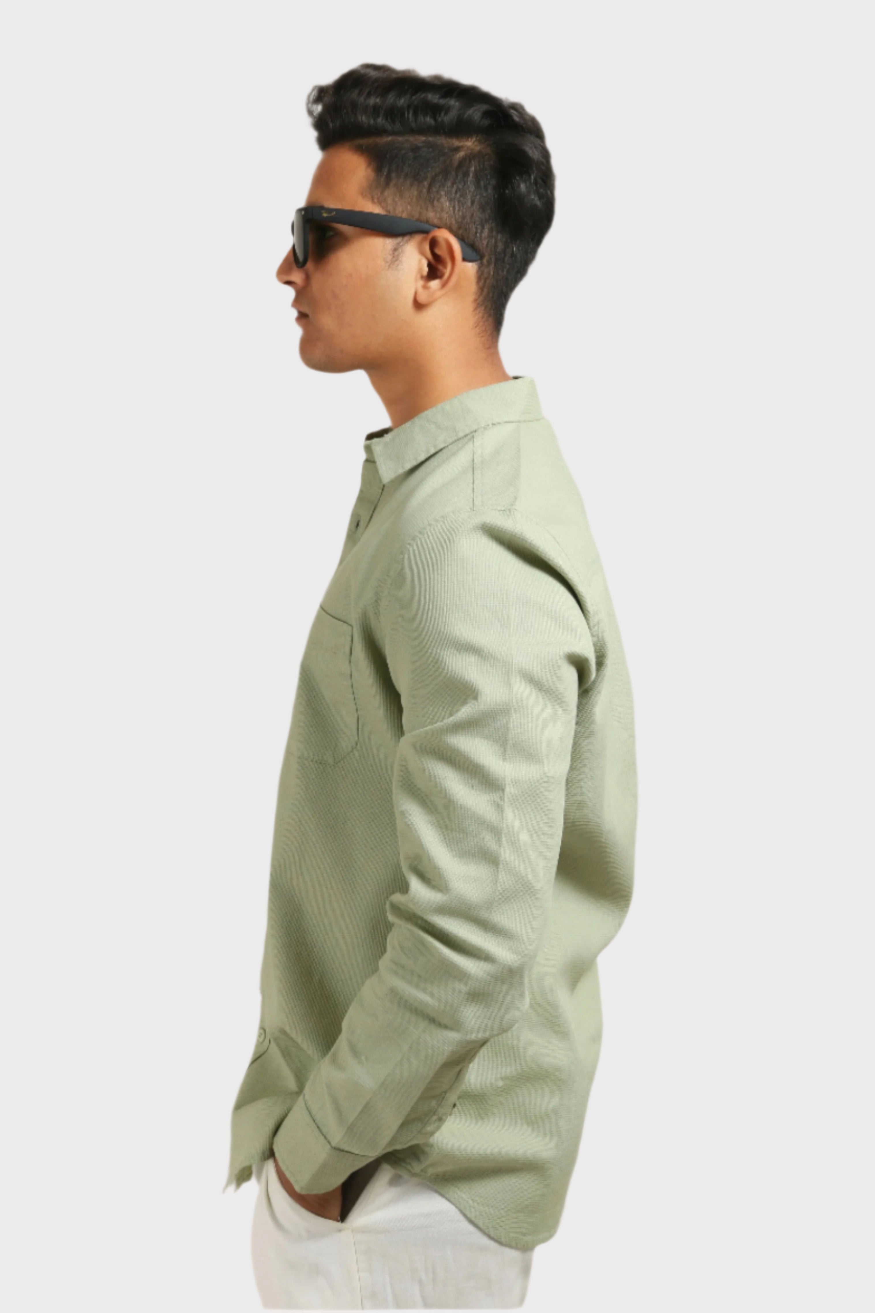 Xkind Pista Green Textured Slim Fit Shirt