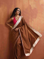 Thumbnail for trueBrowns Brown Silk Ready To Wear Saree