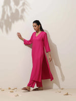Thumbnail for trueBrowns Pink Viscose Kurta Pant Set