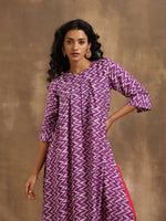 Thumbnail for trueBrowns Purple Zig-Zag Printed Silk Kurta Pant Set - Distacart
