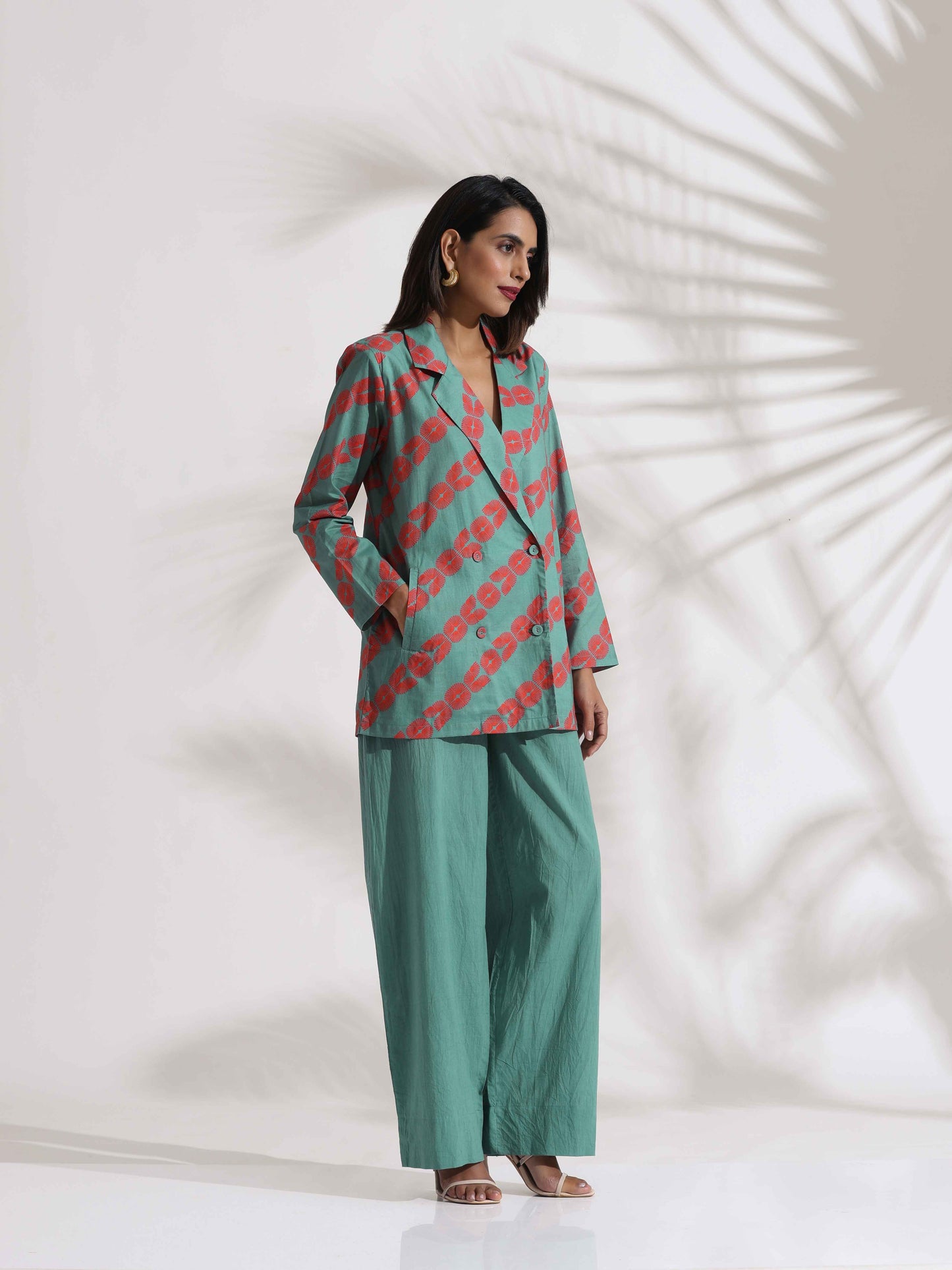 trueBrowns Green Cotton Print Jacket Top Co-ord Set - Distacart