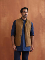 Thumbnail for trueBrowns Men's Mustard Cotton Dobby Reversible Nehru Jacket