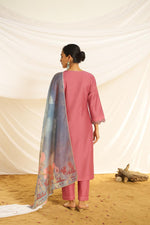 Thumbnail for BulBul Women Dusty Pink Embroidered Premium Silk Straight-Shoulder Cut Suit With Dupatta