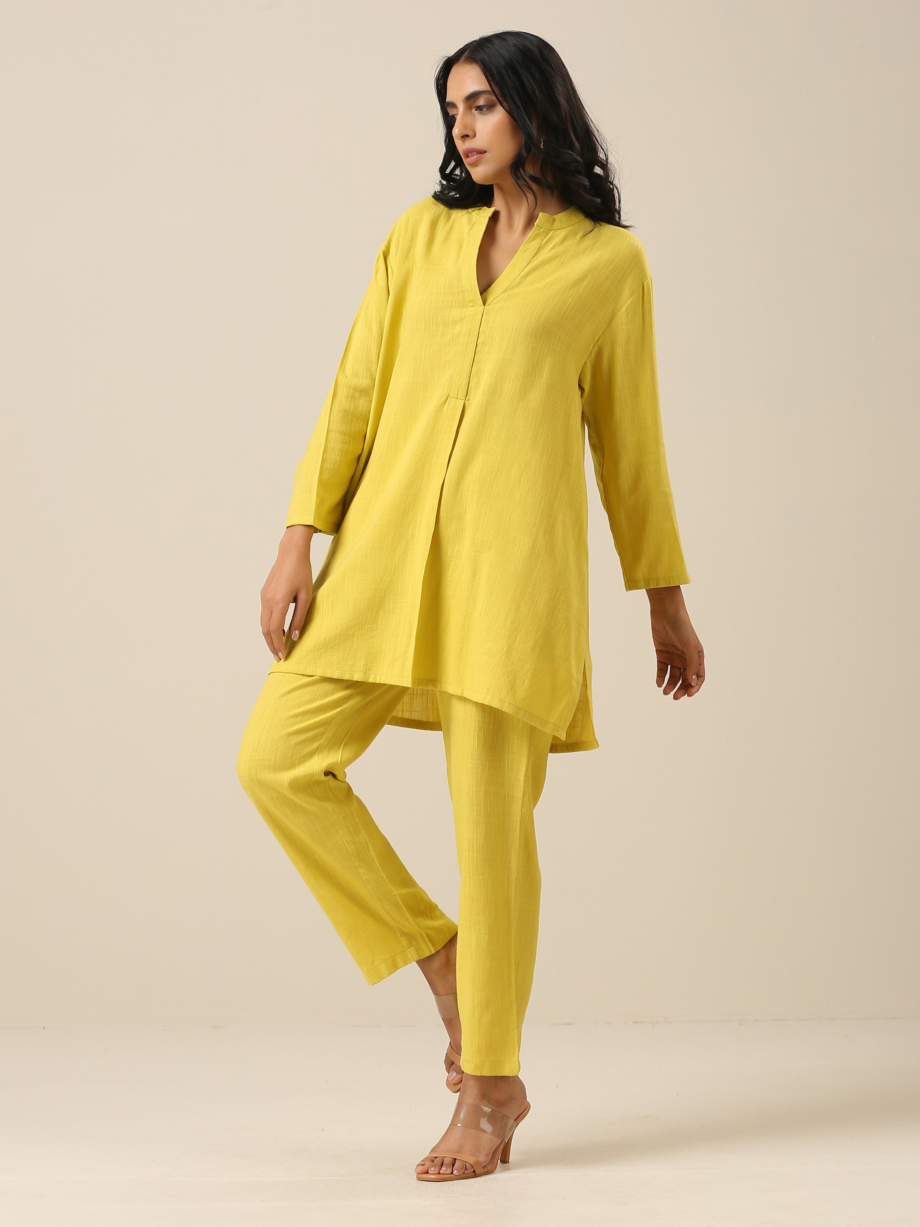 trueBrowns Lime Slub Texture Relax Fit Co-Ord Set - Distacart