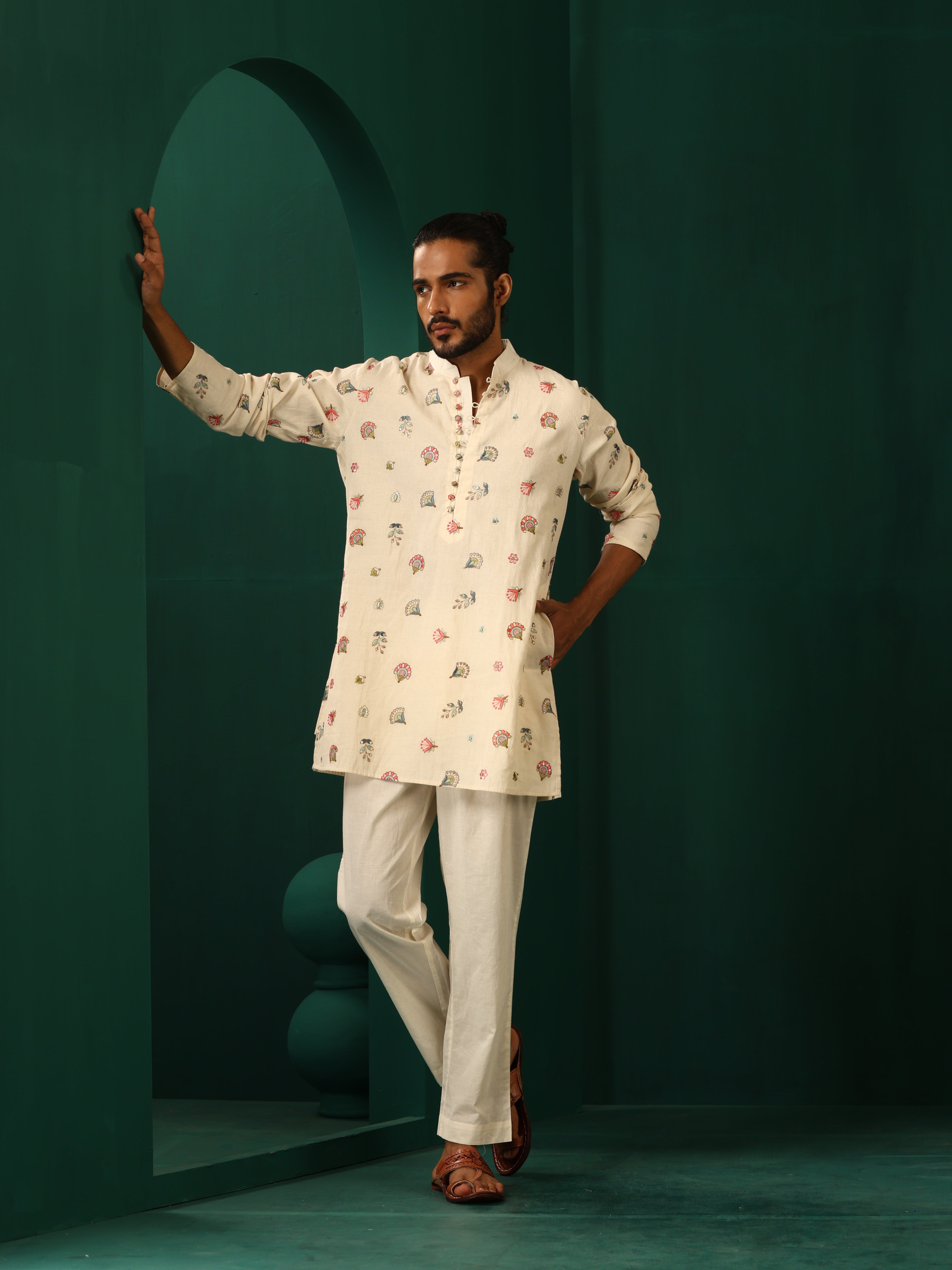 trueBrowns Men's Ivory Multi color Floral Cotton Co-ord Set - Distacart