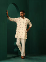 Thumbnail for trueBrowns Men's Ivory Multi color Floral Cotton Co-ord Set - Distacart