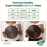 Thumbnail for The Indus Valley Super Smooth Cast Iron Tawa,Pre-seasoned, Nonstick, 100% Pure, Toxin-free, Spatula, 26.7cm/30.2cm