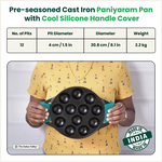 Thumbnail for The Indus Valley 12 Pit/Cup CASTrong Cast Iron Paniyaram/Appe Pan, Pre-seasoned, with Double Handle Silicone Grip,Toxin-free, 20.8 cm, 2.2 kg