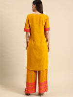 Thumbnail for All About You Women Mustard Yellow & Pink Round Neck Regular Kurta with Palazzos - Distacart